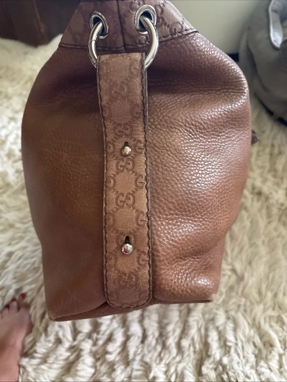 Gucci Cognac Brown Leather Shoulder Bag with Braided Strap - Picture 5 of 16